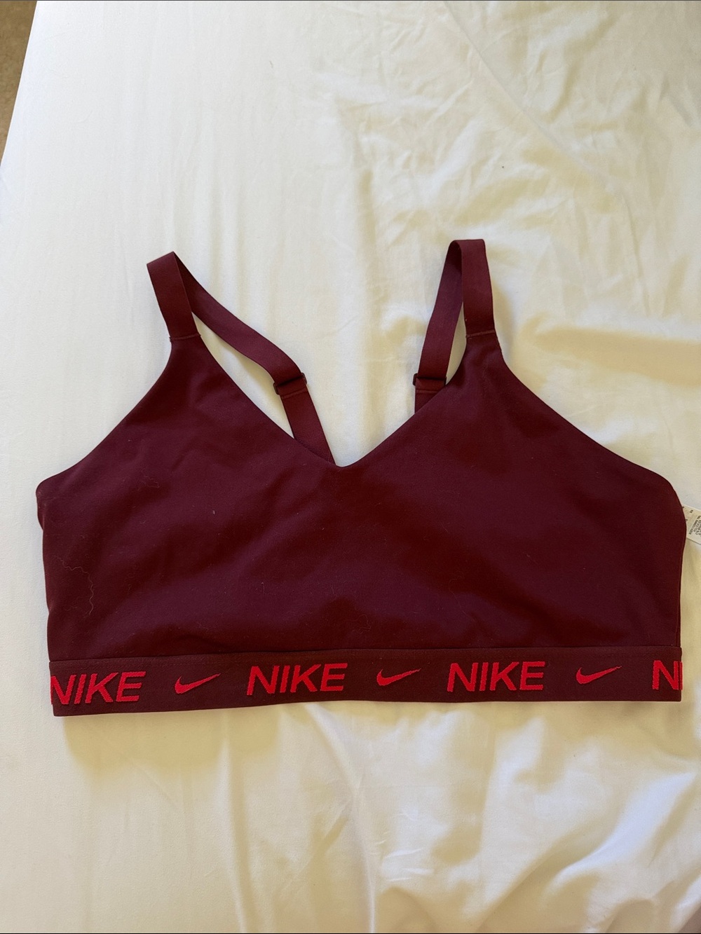 Nike Maroon Sports Bra with Red Logo Band